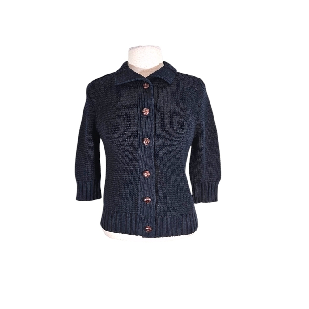 NWT Chaps Navy Blue Chunky Knit Cardigan Sweater
